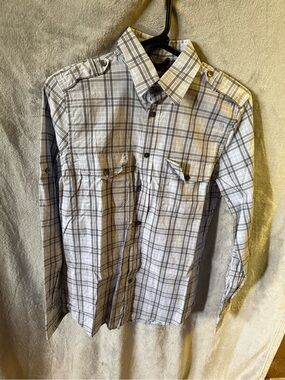 Express Men's Plaid Button-Down Shirt - White & Gray